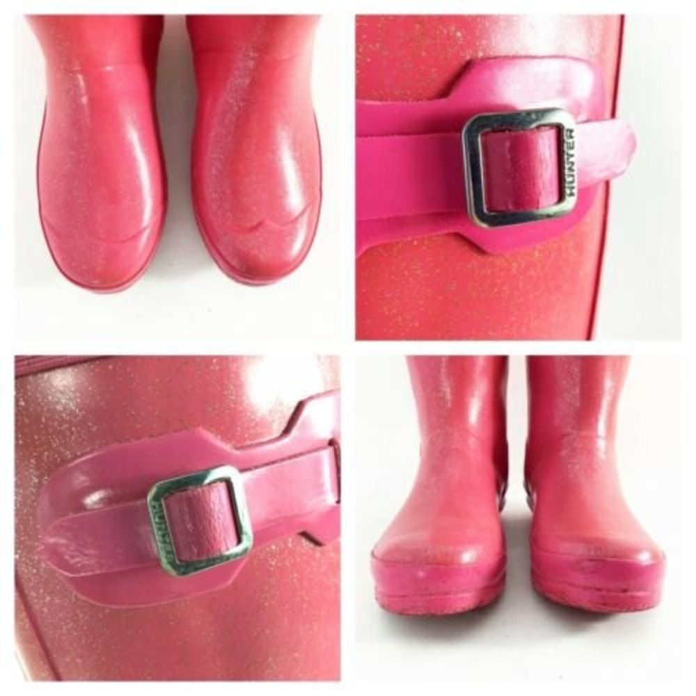Hunter Original Glitter Fin Rain Boots Tall Pink Sparkle Big Kids Youth Girls 5 - Picture 9 of 11